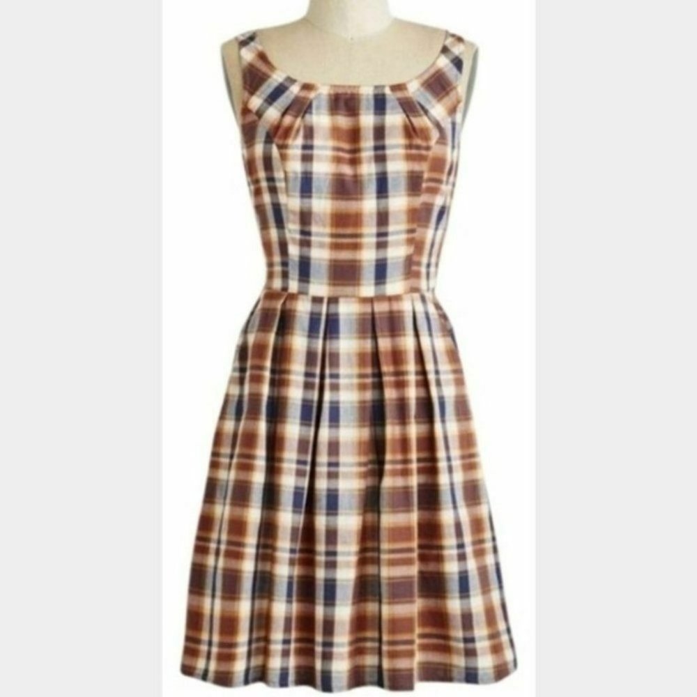 Modcloth Sunny Girl Brown Plaid Dress XL